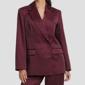OVERSIZED STRUCTURED BURGANDY SATIN BLAZER BY A NEW DAY SIZE XS/S NWOT